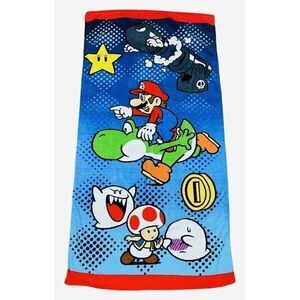 2014 Nintendo Super Mario Towel RARE Print 55x27 Video Game Yoshi Toad Boo Star